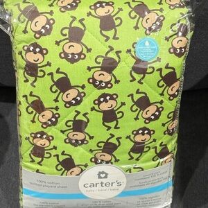 Carter's Playful Monkey Green Quilted Playard Sheet